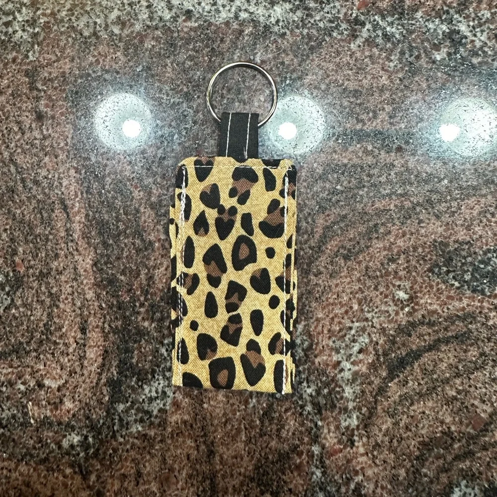 Handmade lip balm holder keychain- cheetah/leopard print